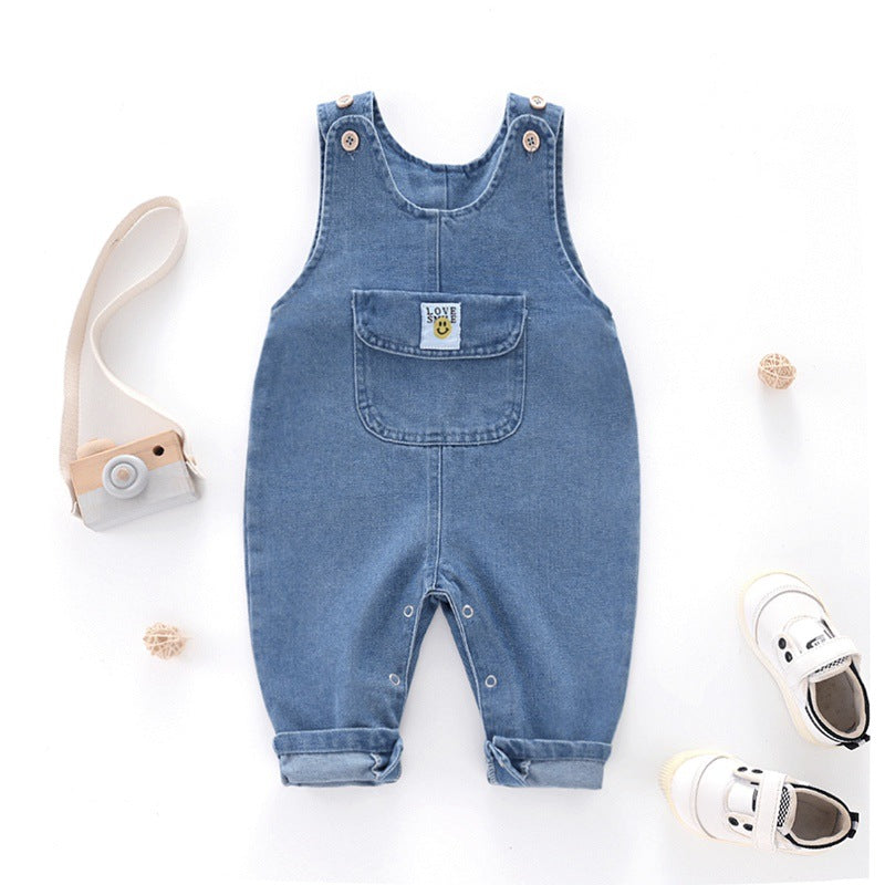 Soft Denim Overalls for Babies, Unisex Infant Bodysuit Pants
