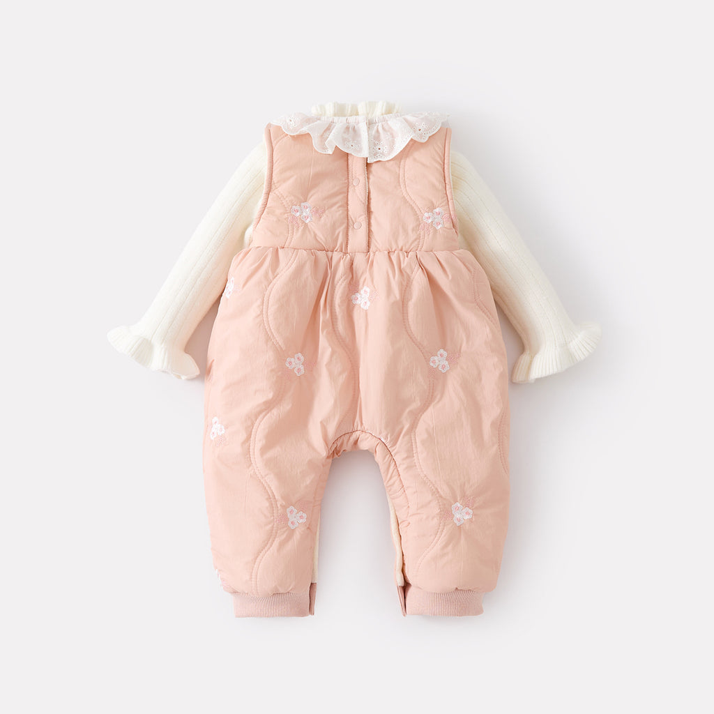 Fleece Lined Thickened Onesie Set Girls Baby Crawling Suit Knitwear Two-Piece Set