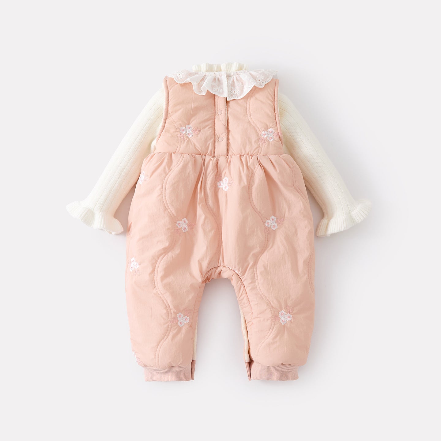 Fleece Lined Thickened Onesie Set Girls Baby Crawling Suit Knitwear Two-Piece Set