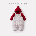 Cotton-Padded Fleece Letter Overalls Set with Hooded Sweater Two-Piece Outfit