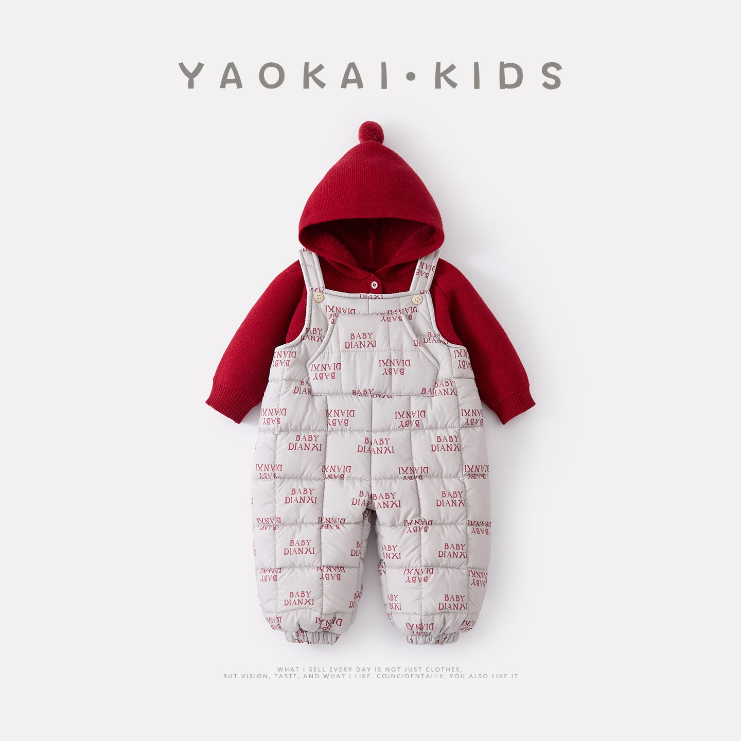 Cotton-Padded Fleece Letter Overalls Set with Hooded Sweater Two-Piece Outfit