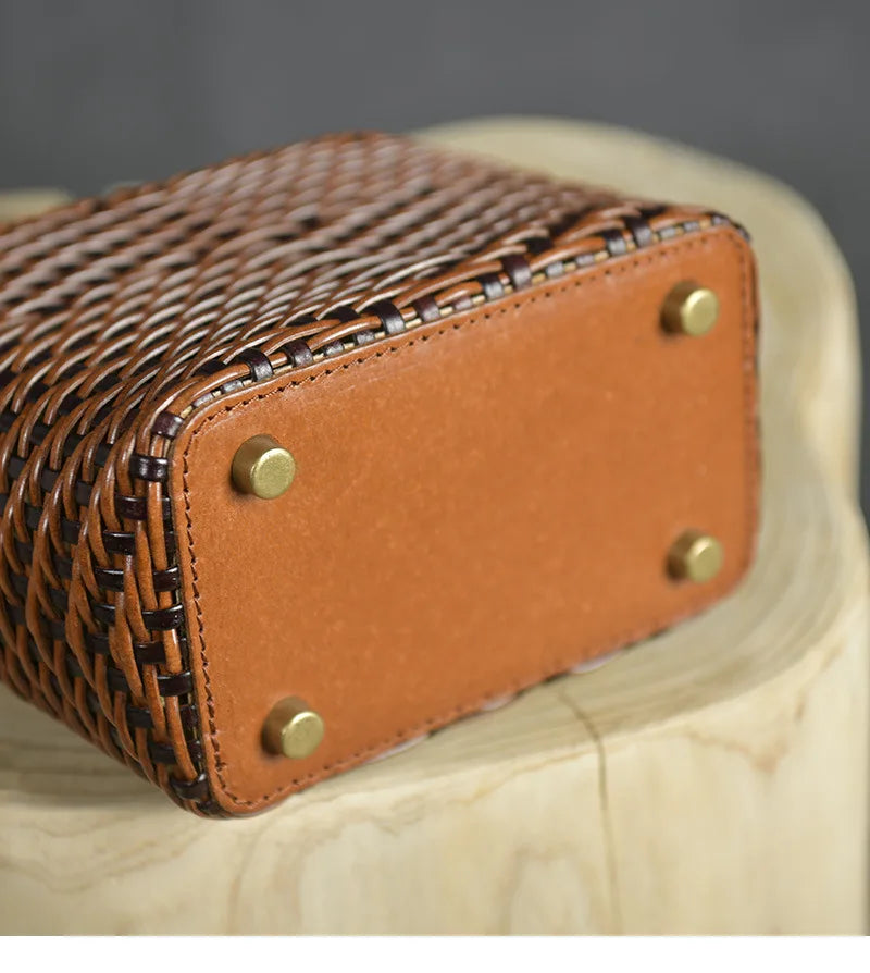 Women's Crossbody Bag Genuine Leather Literature and Art Chinese Style Small Square Bag Retro Handwoven Personalized Women's Bag