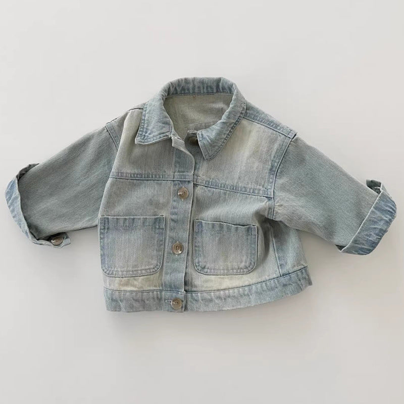 Retro collar washed denim jacket