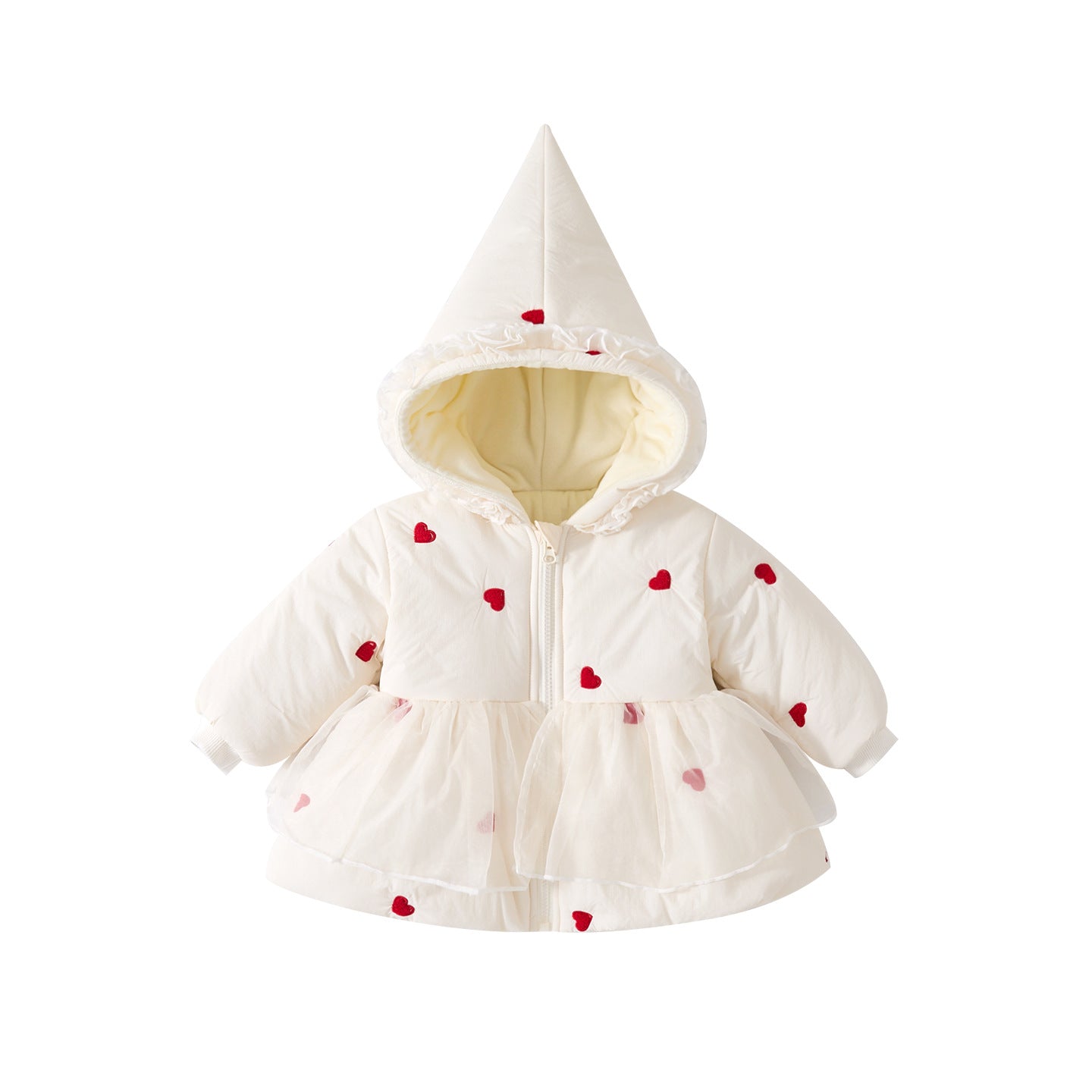 Cotton-Padded Fleece Love Heart Outerwear Set, Stylish Warm Three-Piece Outfit for Girls