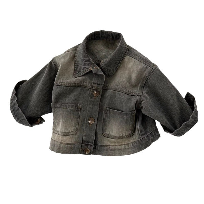 Retro collar washed denim jacket