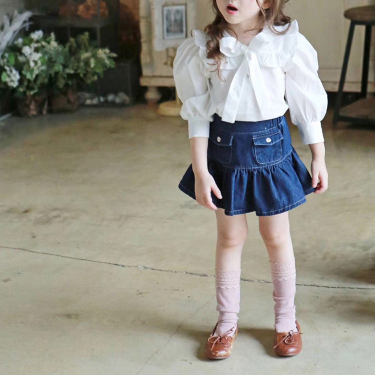 Pocket ruffled half body mini skirt
