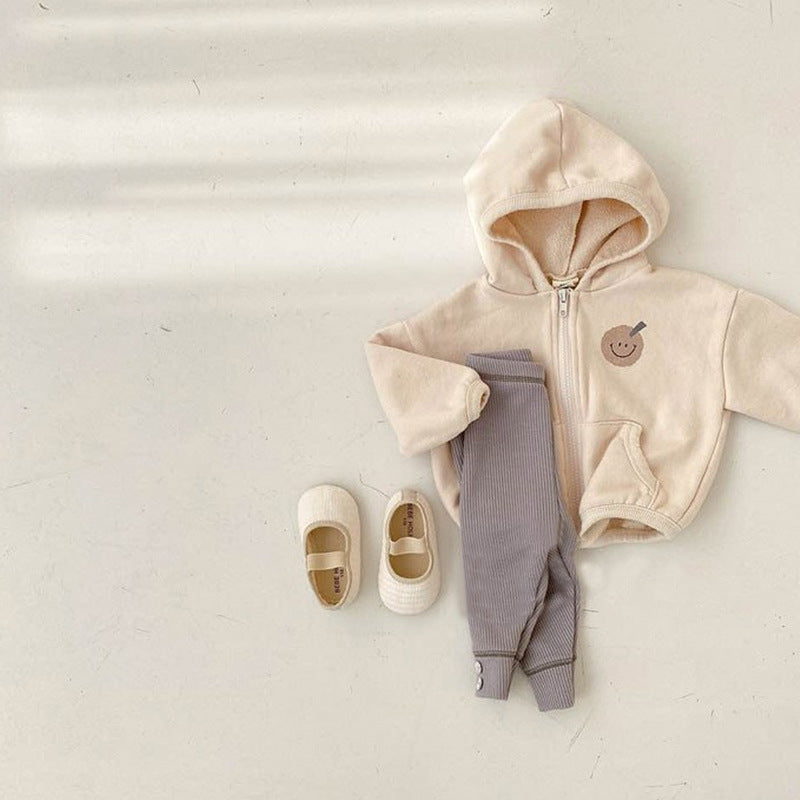 Cute smiling casual loose loop hoodie jacket
