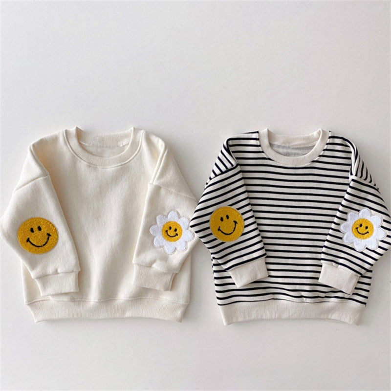 Smiling face fleece striped casual hoodie