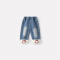 Baby Girls Fleece Lined Thick Patchwork Jeans Versatile Fluffy Wide Leg Pants