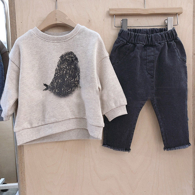 Elastic waist versatile casual jeans