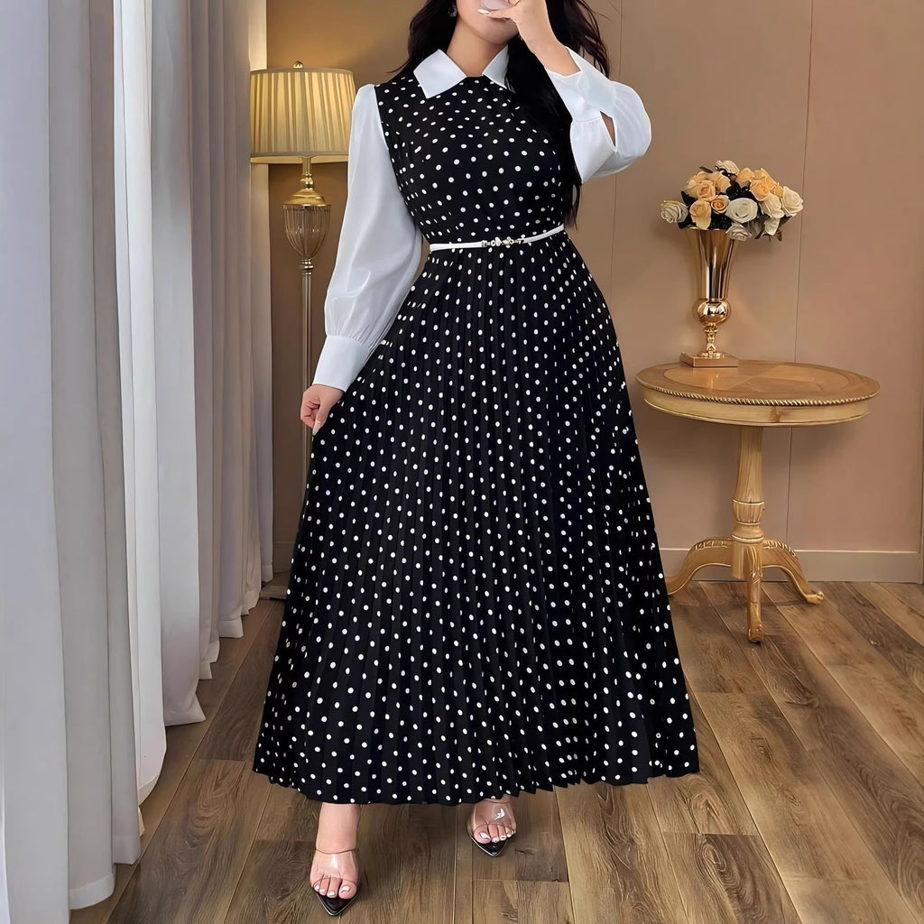 Elegant  Vintage Polka Dot High-Waisted Slim Fit Two-Piece Dress for Women