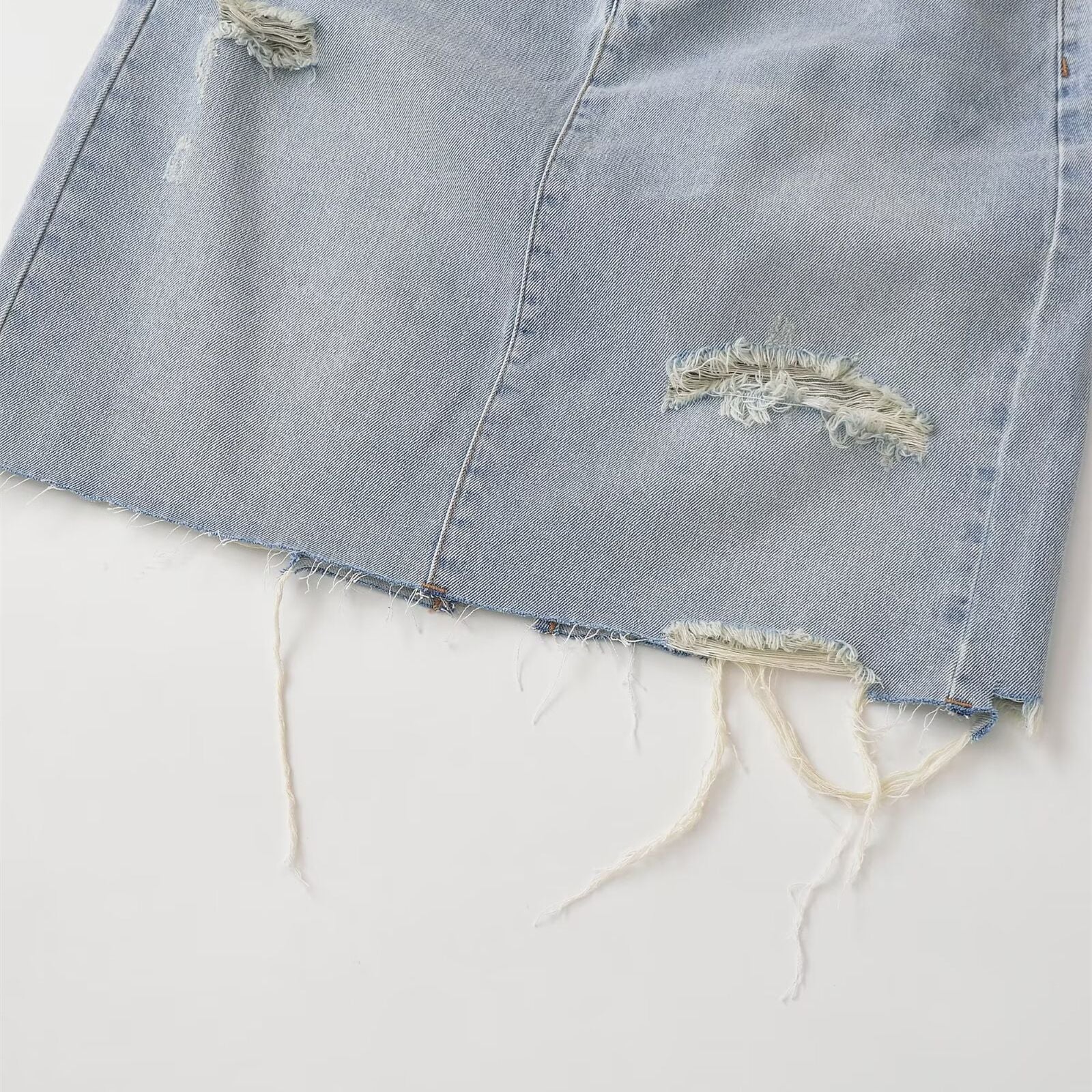 Mid waist perforated casual denim skirt