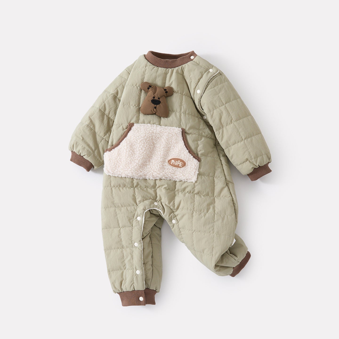 Quilted Onesie Baby Korean-Style Pockets Fleece-Lined Thick Long Romper Fashion