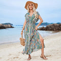 V-neck short sleeved slit dress