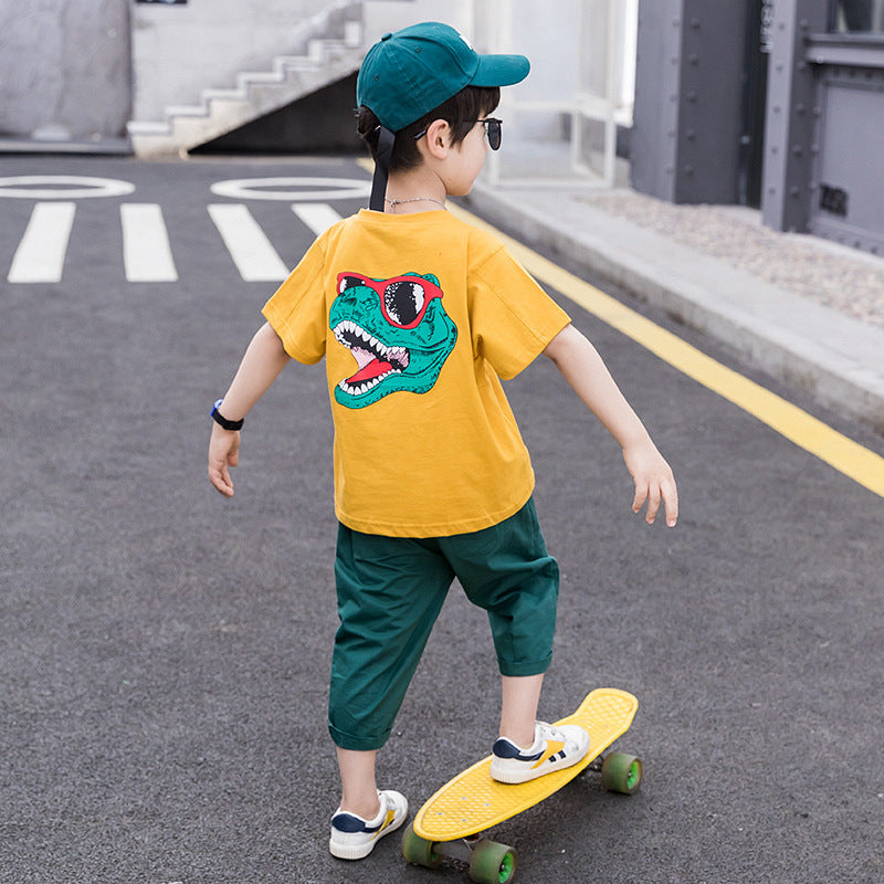 Boys' Short Sleeve T-Shirt and Shorts Set, Children's Cartoon Sports Two-Piece Outfit