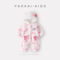 Printed Hooded Fleece Bodysuit for Baby Girls, Butterfly Print Warm Onesie