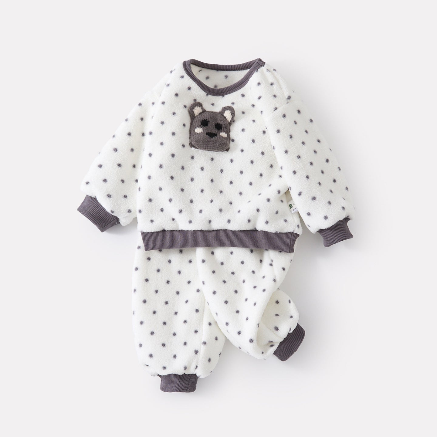 Polka Dot Fuzzy Loungewear Set for Girls, Thick Warm Two-Piece Home Wear