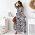 Leopard striped strap slit dress for women