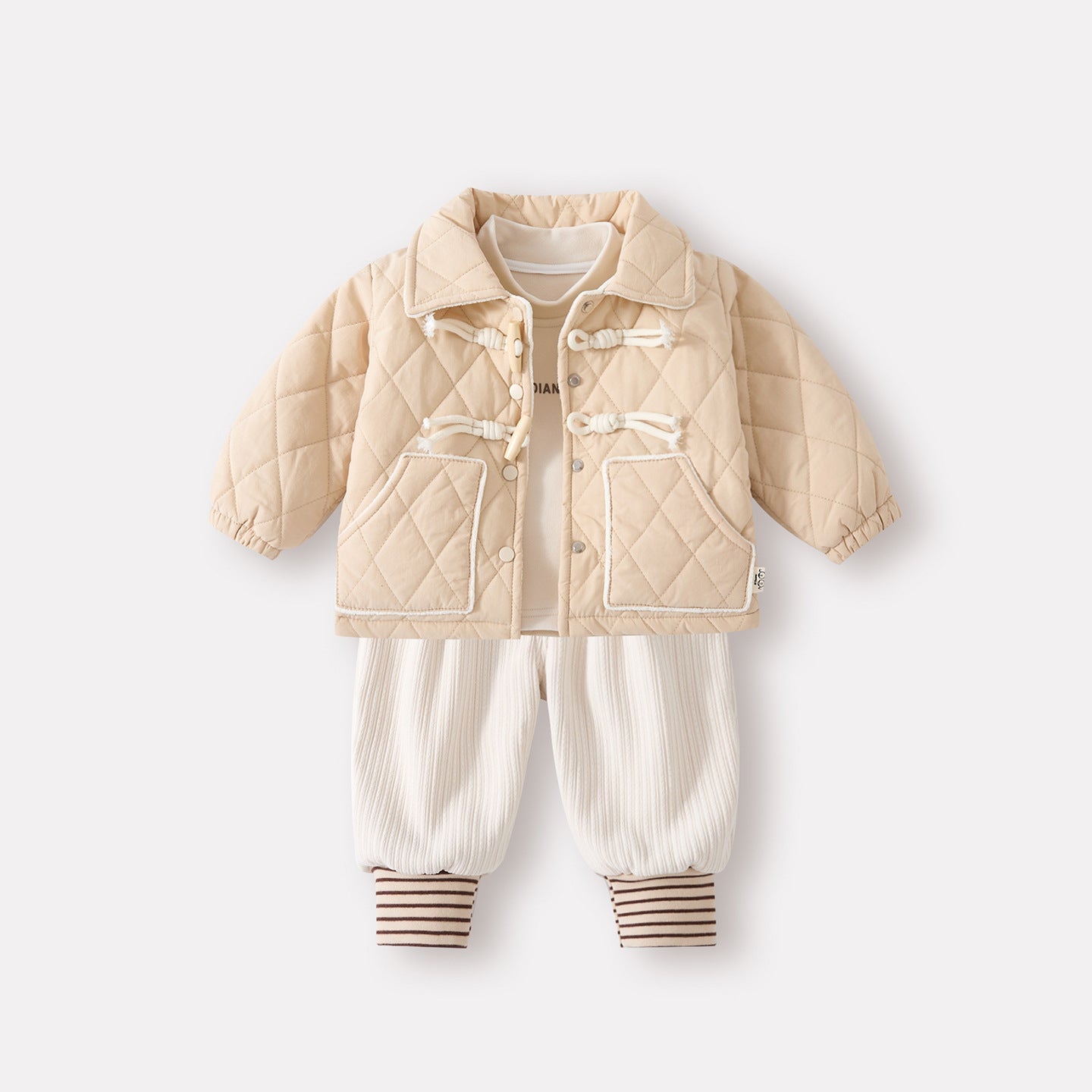 Cotton-Padded Thick Outerwear Set, Baby Fleece Lined Bottom Shirt and Sweatpants Three-Piece Fashion Set