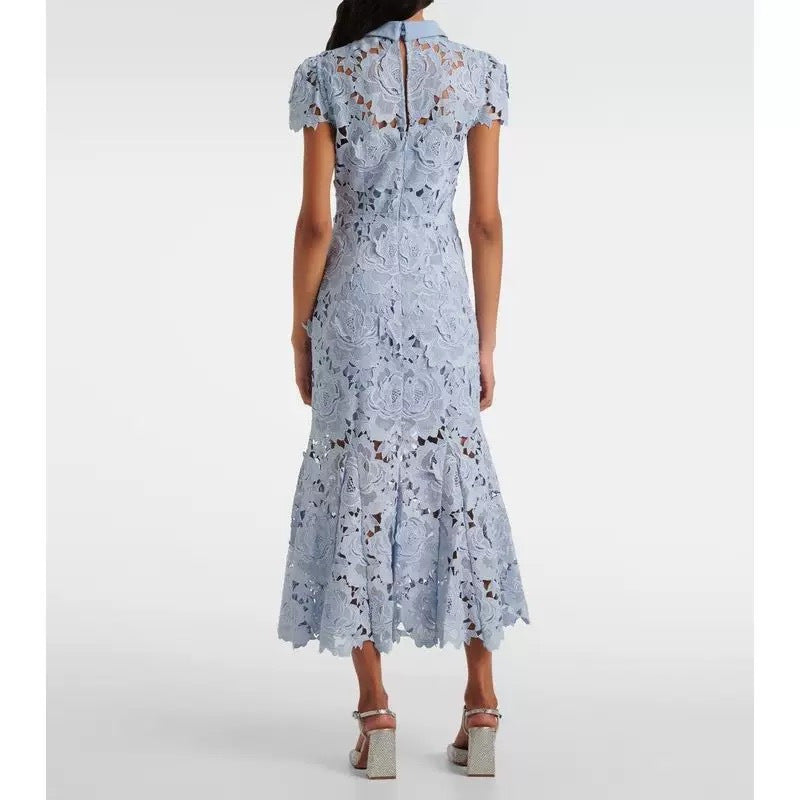 High neck short sleeved lace dress