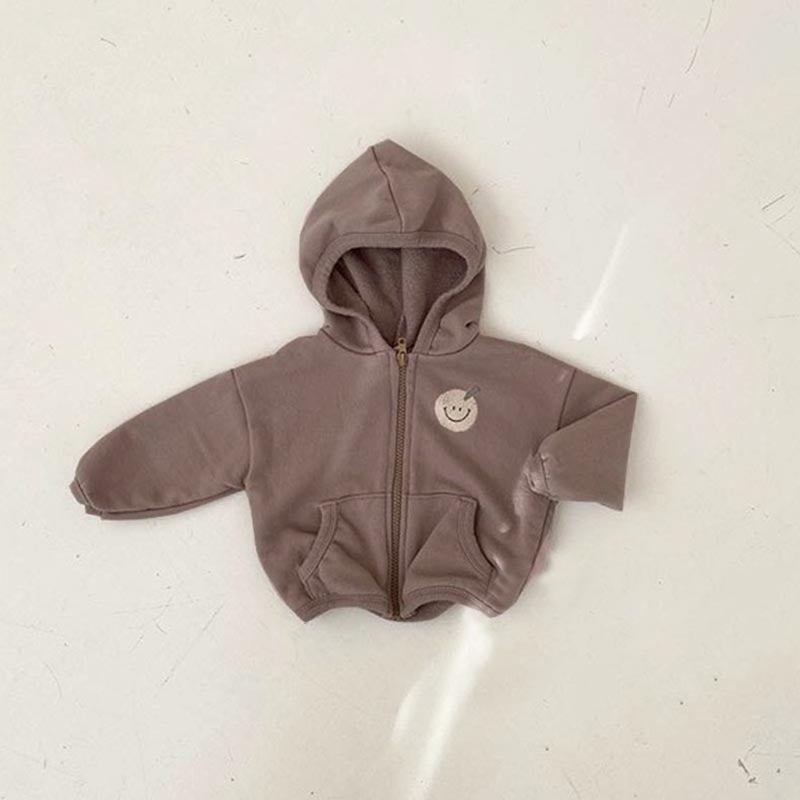 Cute smiling casual loose loop hoodie jacket