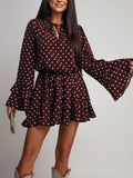 Dotted Dress French Sweet V-Neck Long Sleeve Elastic Waist Plus Size Dress