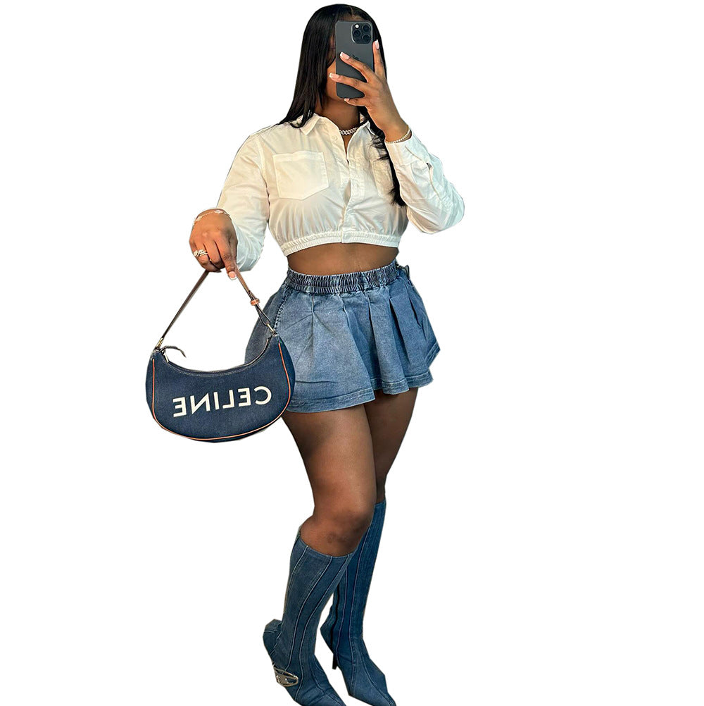 Women's High-Waisted Denim Skirt