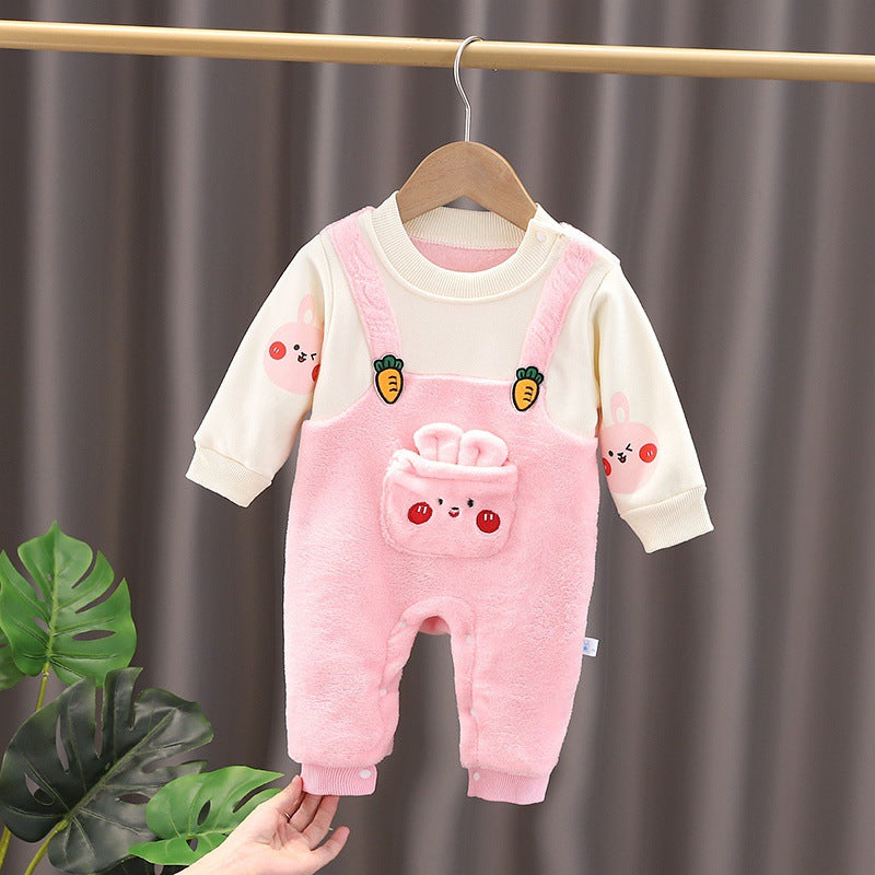 Baby Warm Onesie for Boys and Girls, Fleece-Lined Thickened Bodysuit, Outerwear for Newborns