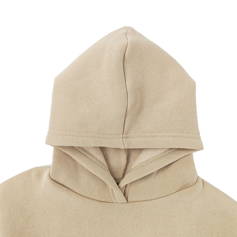 Solid color fleece hooded sweatshirt leg tied pants casual children's suit