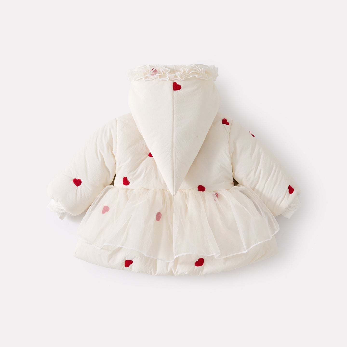 Cotton-Padded Fleece Love Heart Outerwear Set, Stylish Warm Three-Piece Outfit for Girls