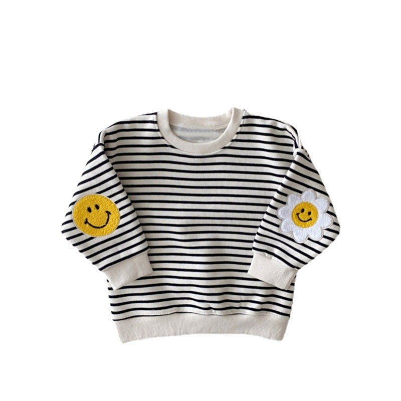 Smiling face fleece striped casual hoodie