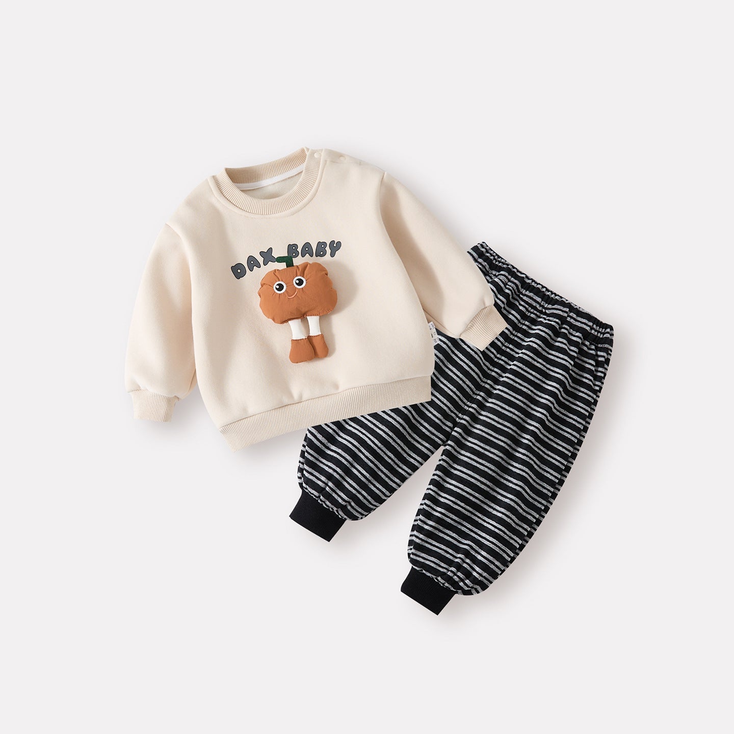 Fleece-Lined Thickened Baby Hoodie Set with 3D Top and Sweatpants Two-Piece Outfit