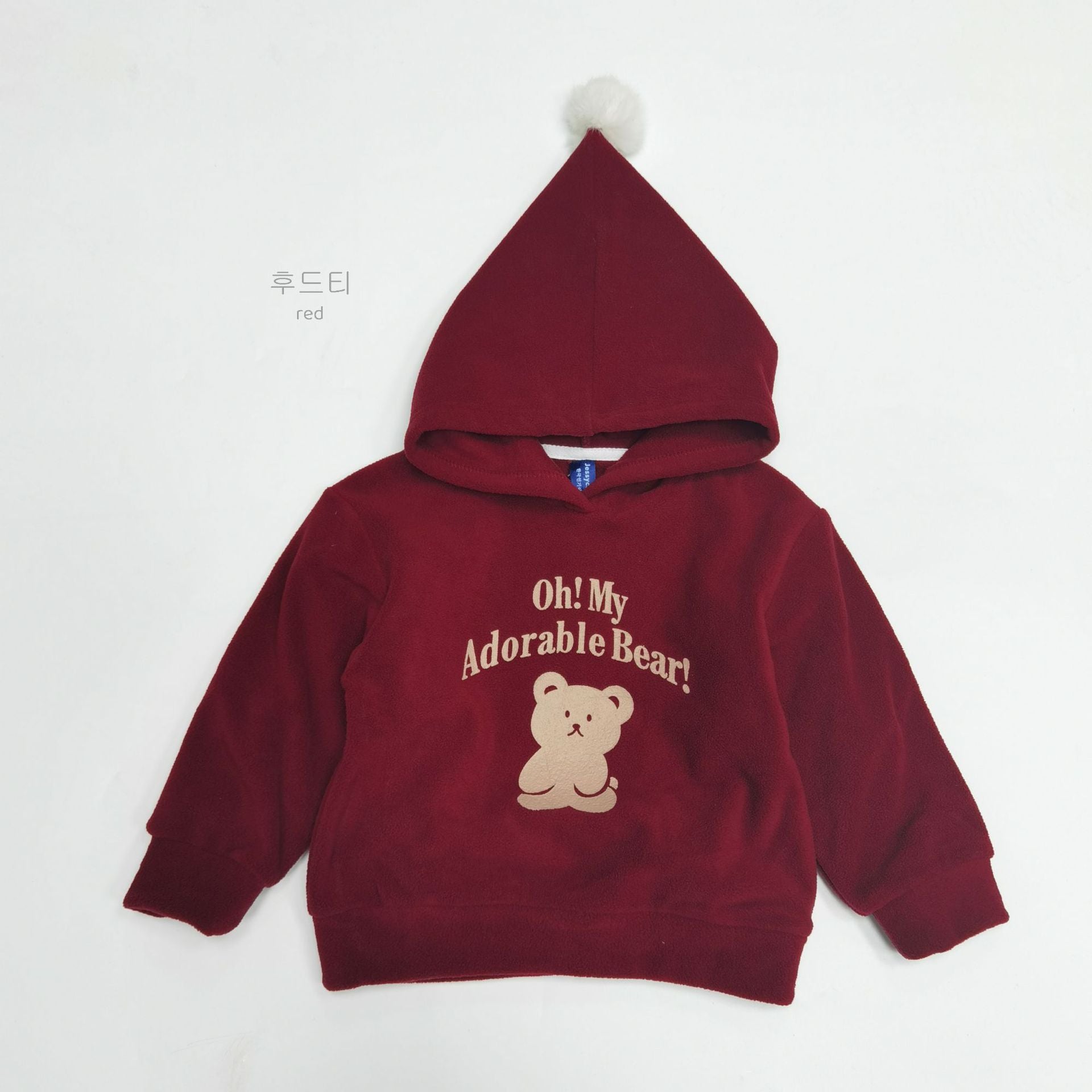 Cute teddy bear printed fleece hoodie