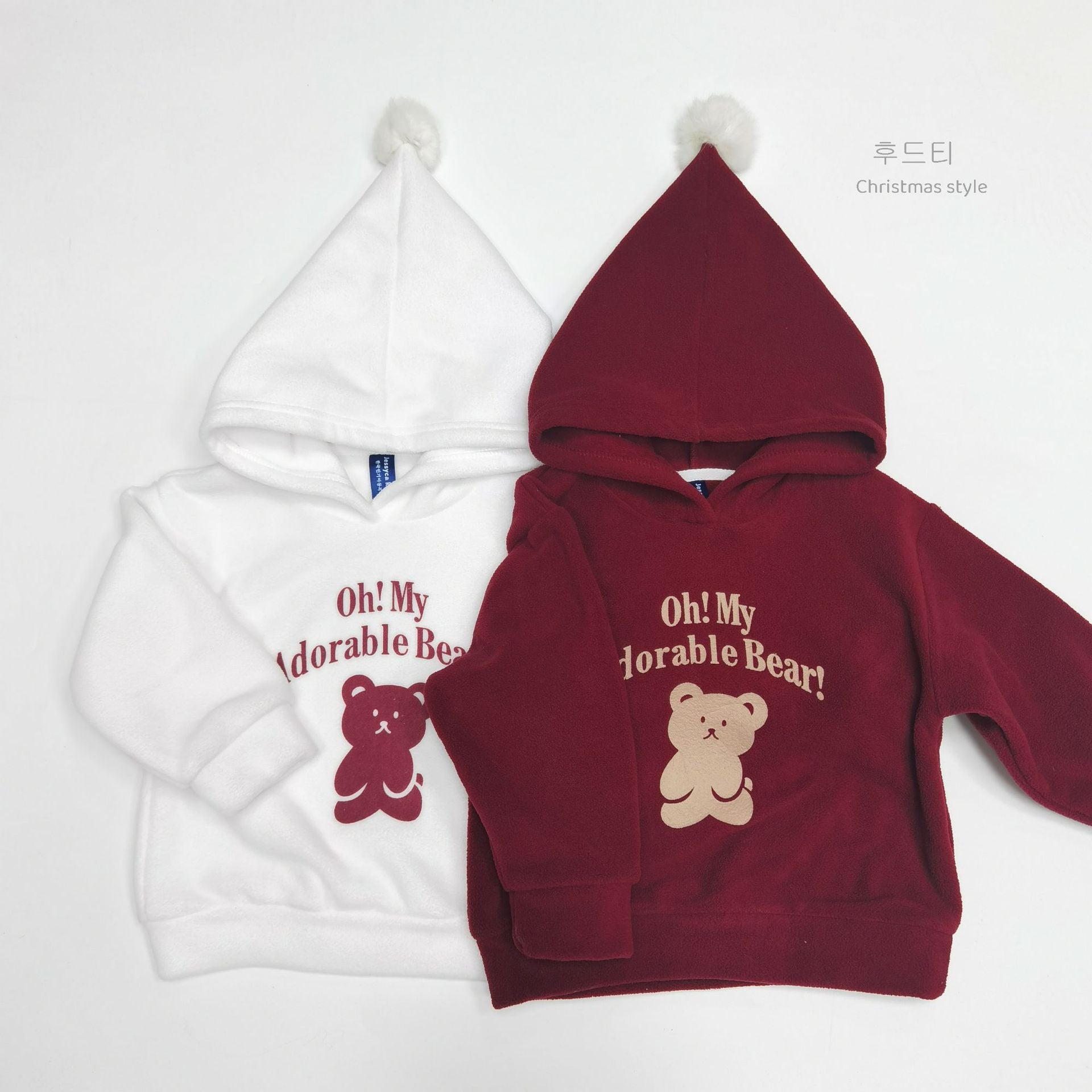 Cute teddy bear printed fleece hoodie
