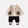 Fleece Vest Set for Girls, Cozy Outerwear with Lined Top and Pants Three-Piece Set