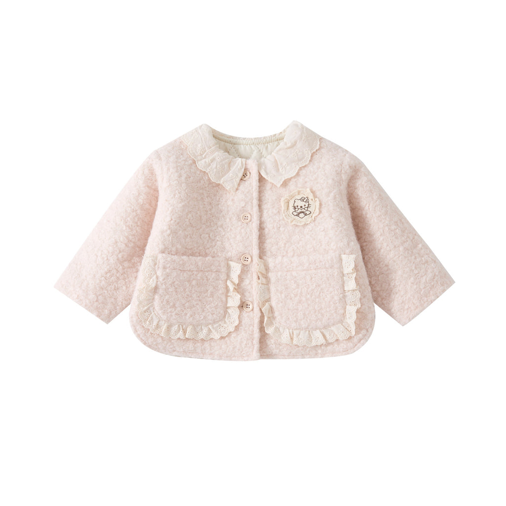 Quilted Fleece Outerwear Set for Girls, Cardigan, Top, and Pants Three-Piece Set