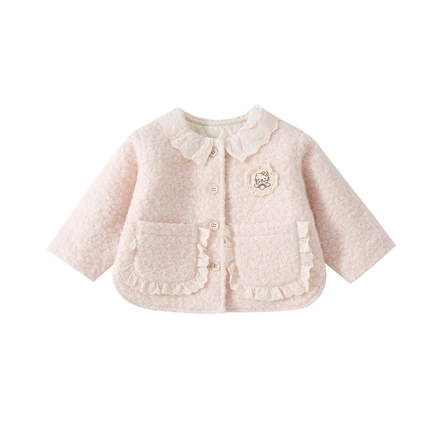 Quilted Fleece Outerwear Set for Girls, Cardigan, Top, and Pants Three-Piece Set