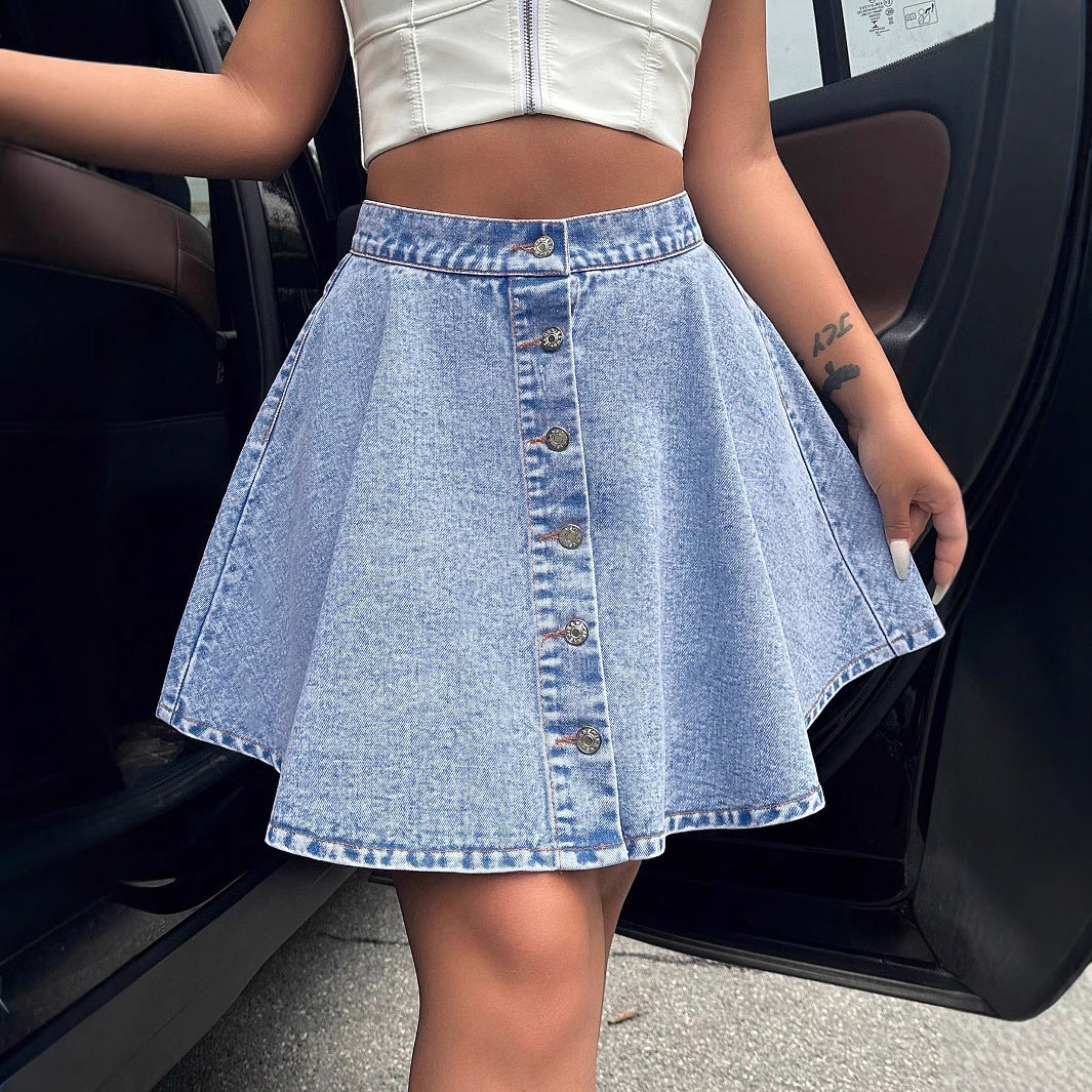 High waisted loose denim skirt