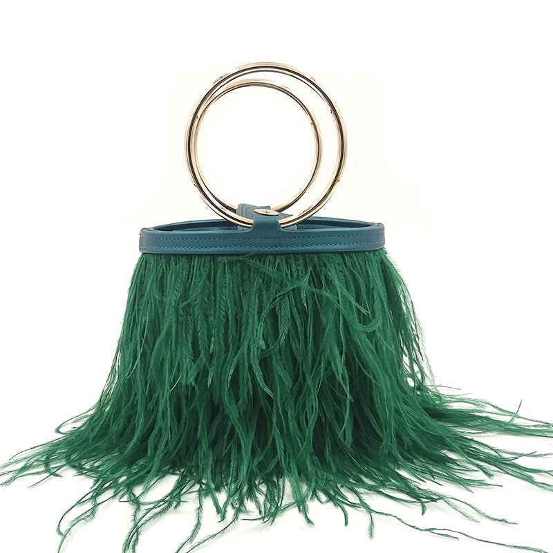 Shoulder portable chain bag imported ostrich feather bag ring bag