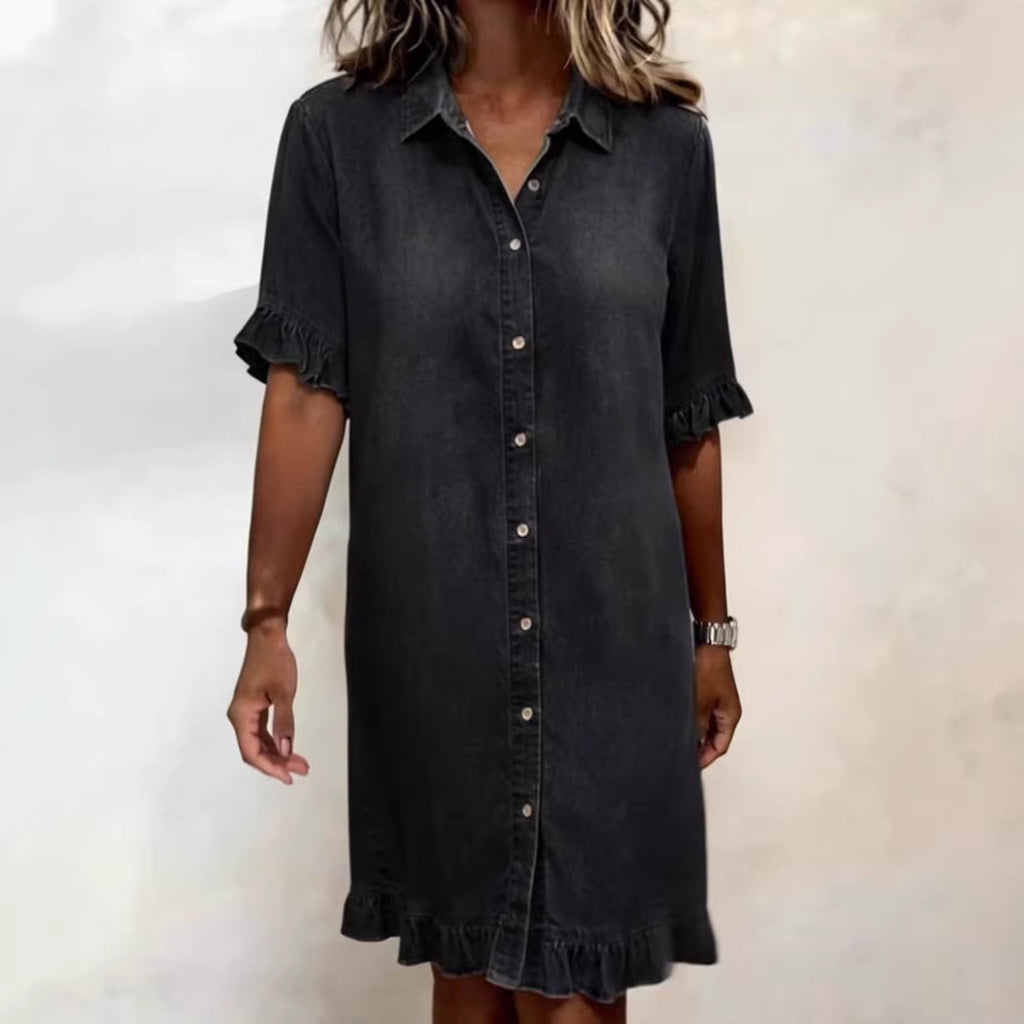 Loose shirt denim skirt