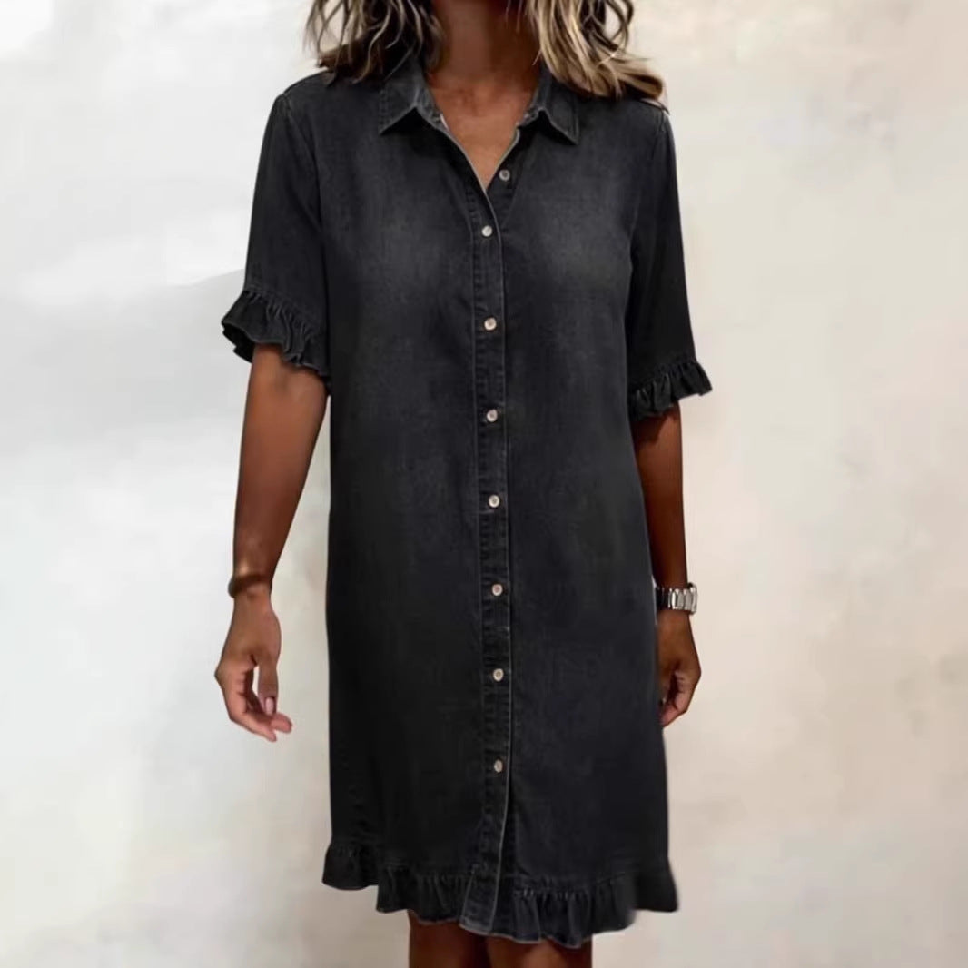 Loose shirt denim skirt