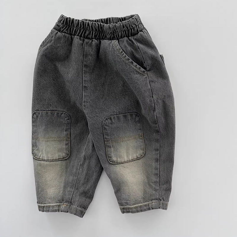 Washed retro straight leg casual jeans