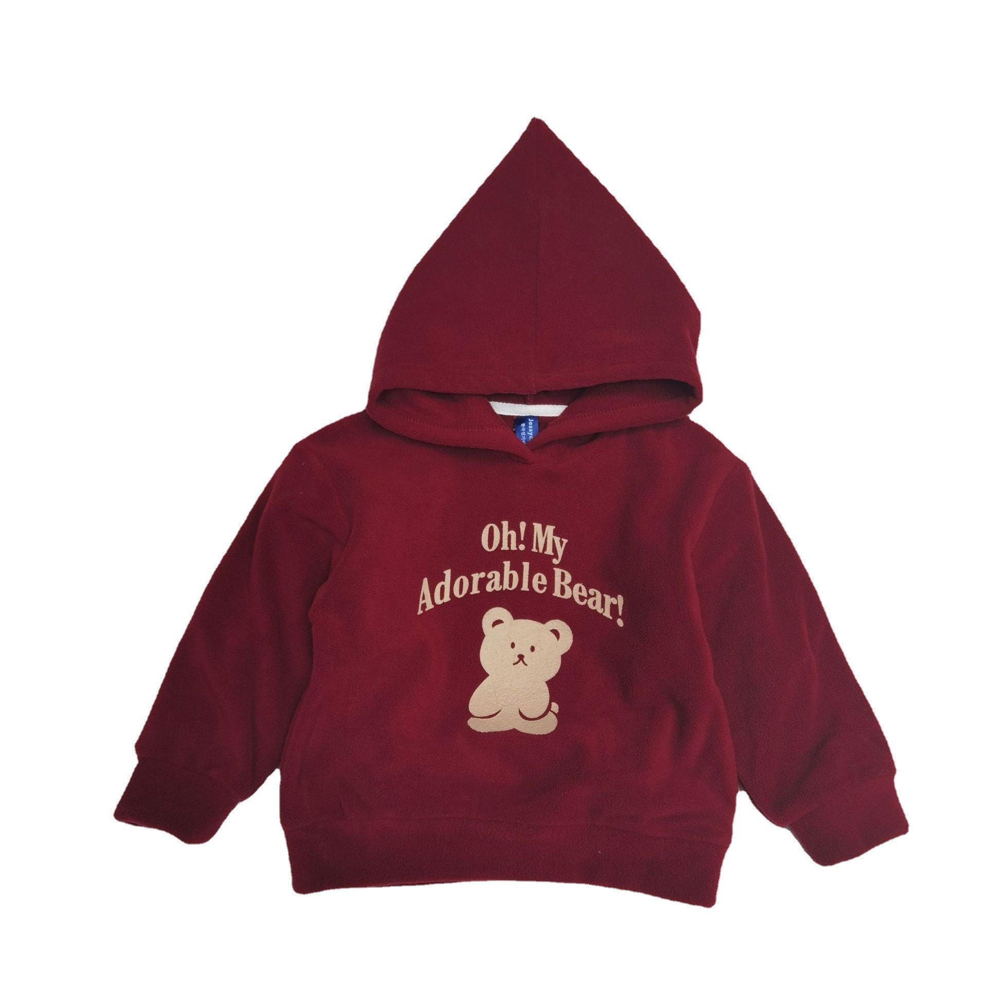 Cute teddy bear printed fleece hoodie