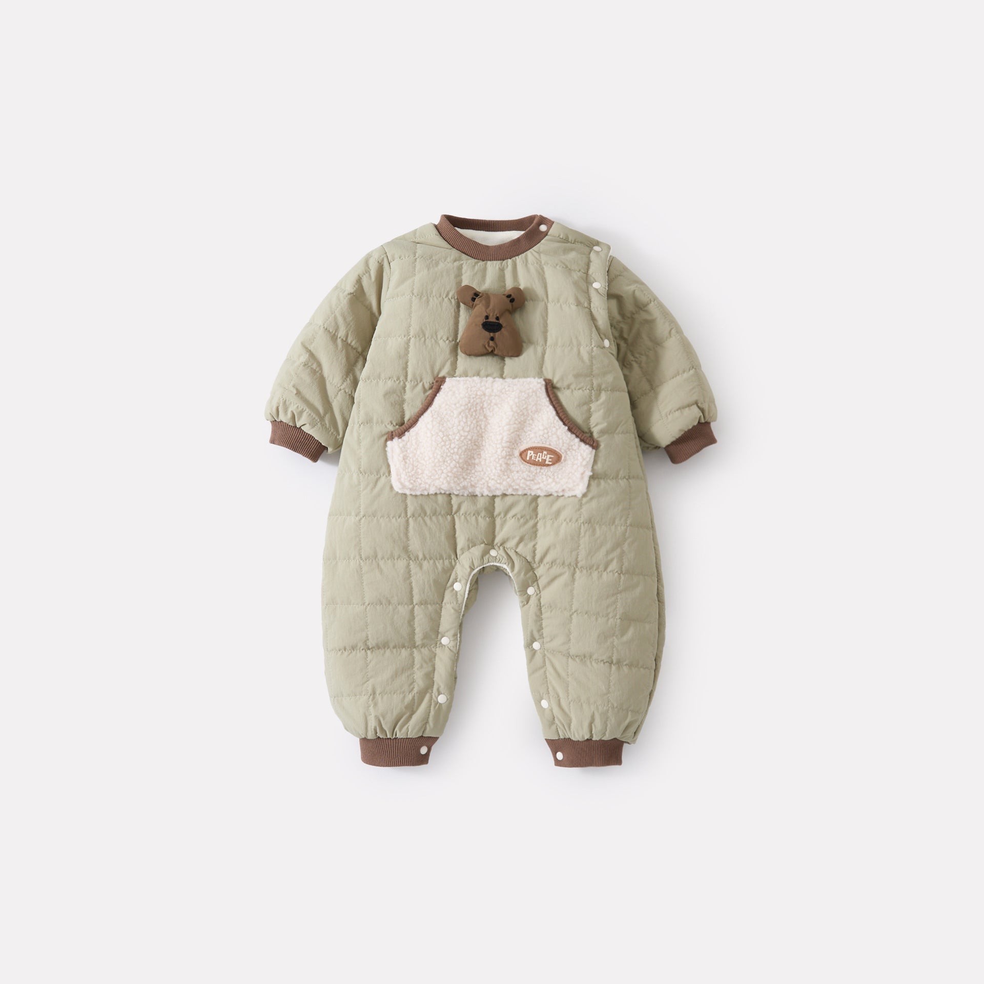 Quilted Onesie Baby Korean-Style Pockets Fleece-Lined Thick Long Romper Fashion