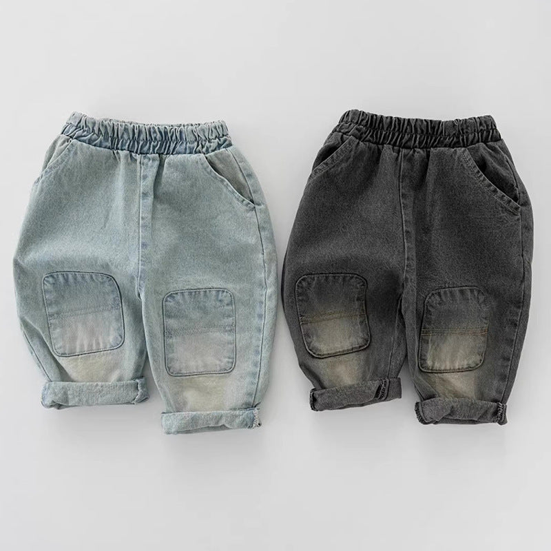 Washed retro straight leg casual jeans