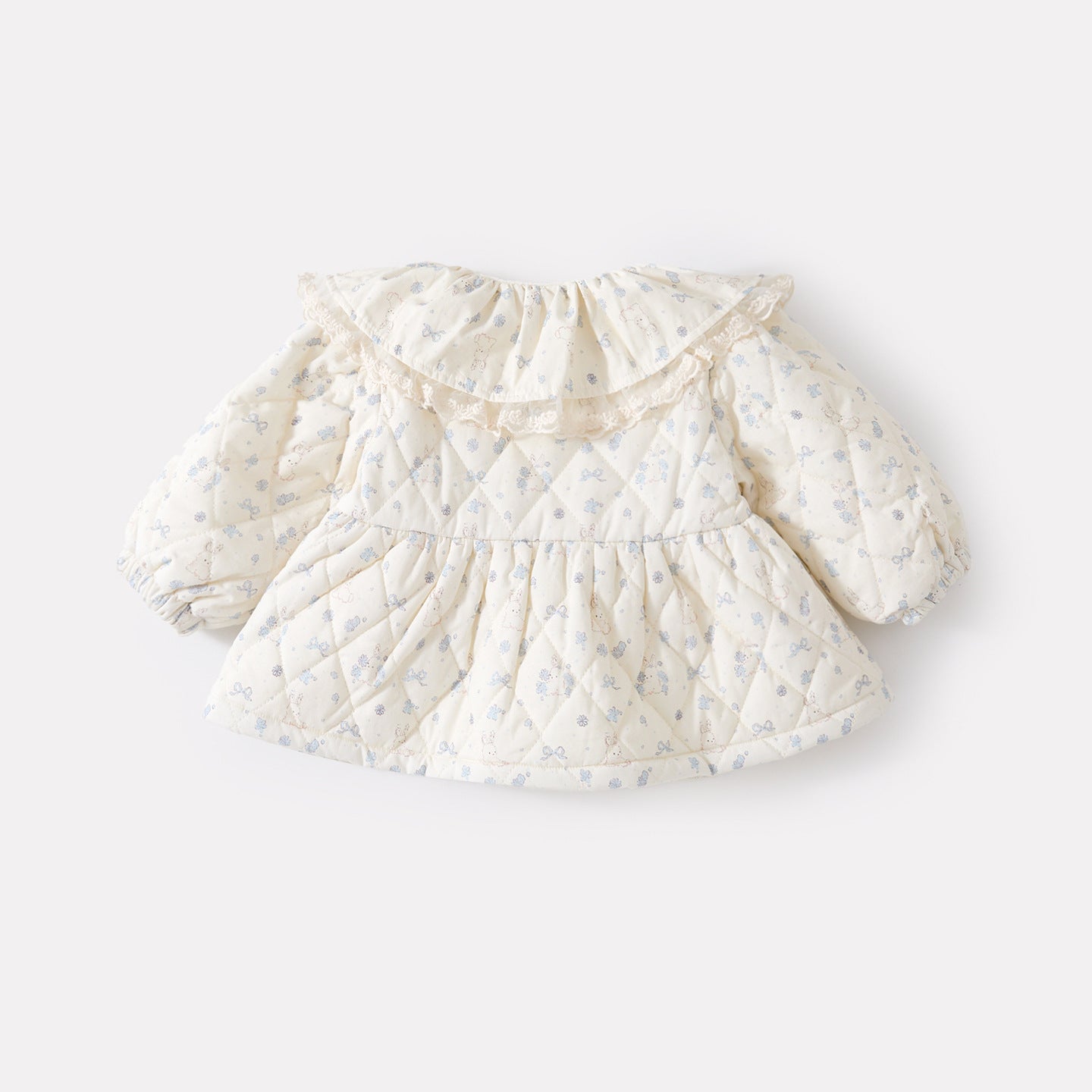 Floral Cotton Jacket Set for Baby Girls, Quilted Coat with Fleece Lined Bottoms