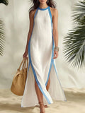 Style Stripe Split Sleeveless Vacation Casual Dress