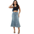 Style high-waisted denim skirt, street casual A-line floor-length frayed hem denim skirt