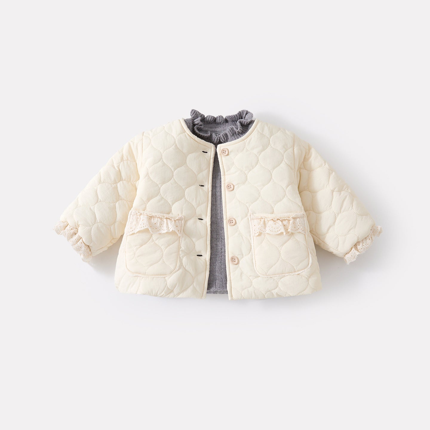 Fleece Outerwear Set for Baby Girls, Ruffled Cardigan Sweater and Pants Three-Piece Set