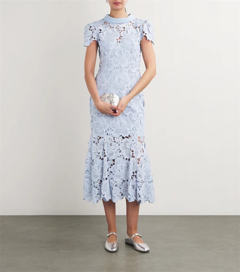 High neck short sleeved lace dress